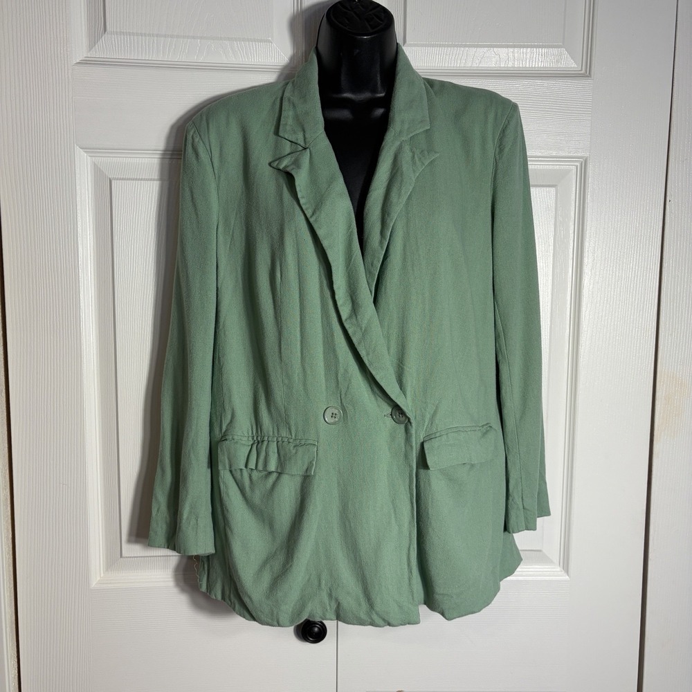 Thakoon Collective Linen Blend Blazer Women 0 Sage Green Double Breasted Pockets